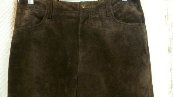Vintage dark brown suede leather high waisted pan… - image 2