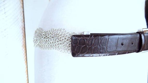 90s Vintage Anne Klein Brown Leather Silver Metal Mesh Link  display picture 3