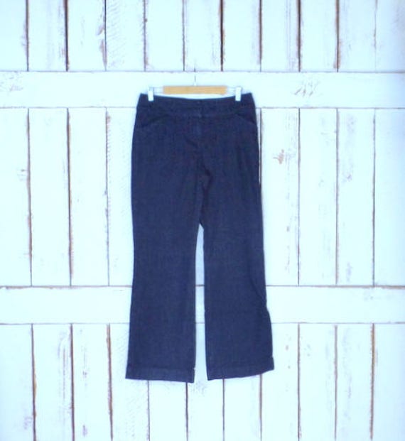 90s vintage wide leg stretch dark blue denim jeans