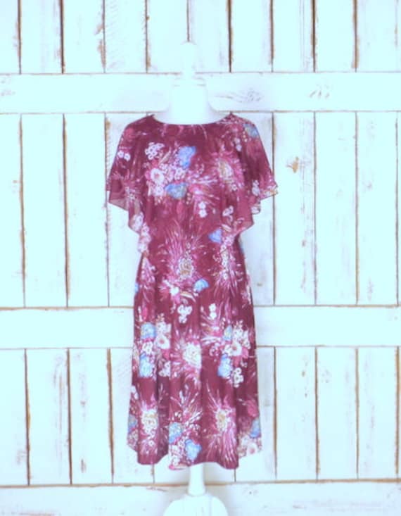 70s vintage dark red floral scarf pullover midi dr