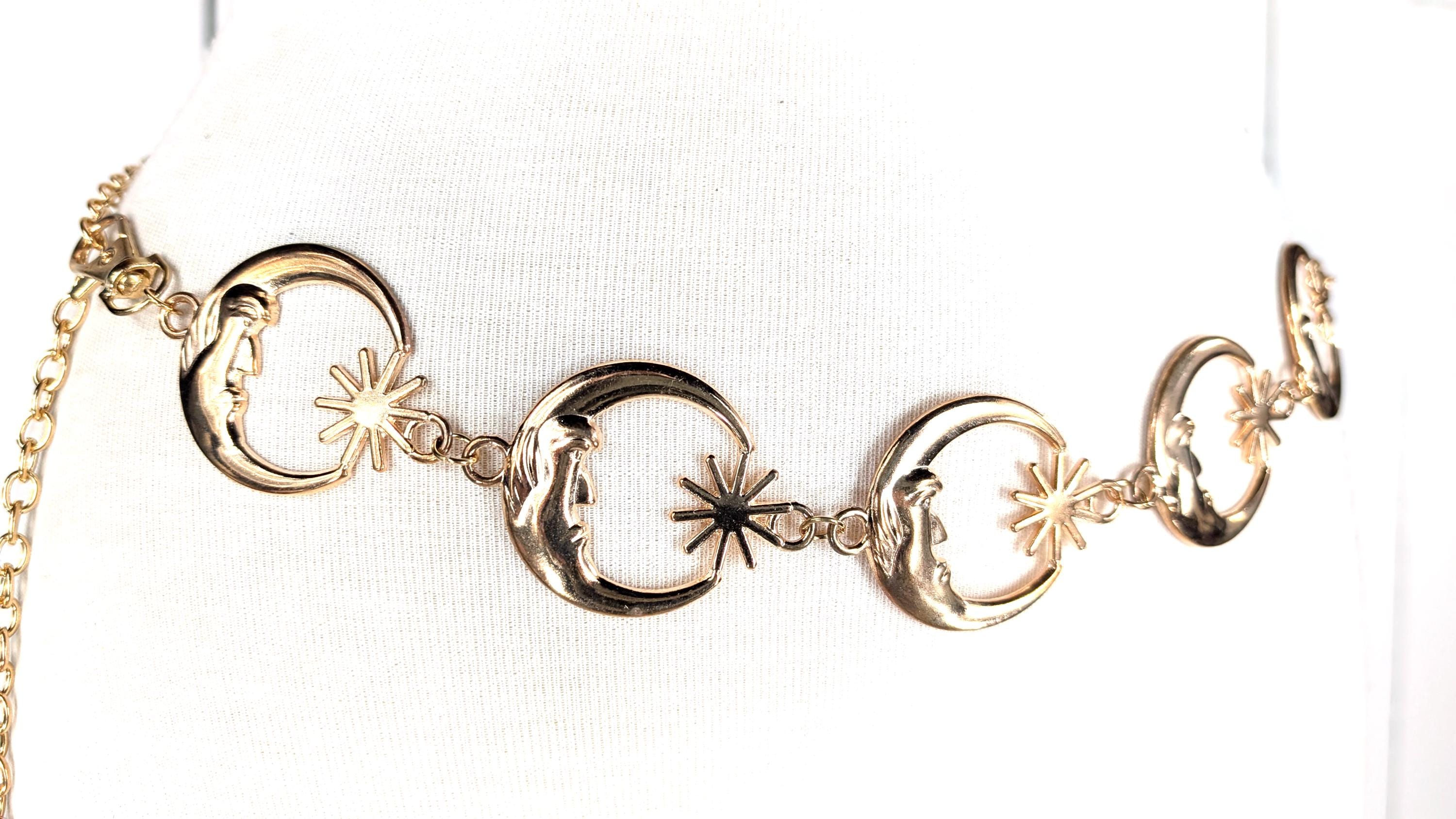 Gold Metal Crescent Moon Star Chain Link Belt - Etsy