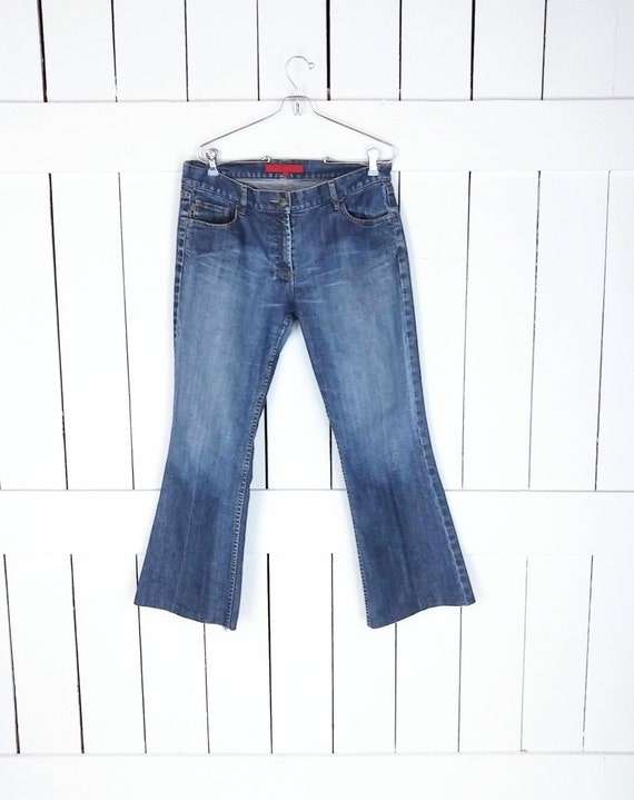 Vintage FCUK boot cut blue denim jeans/faded Frenc