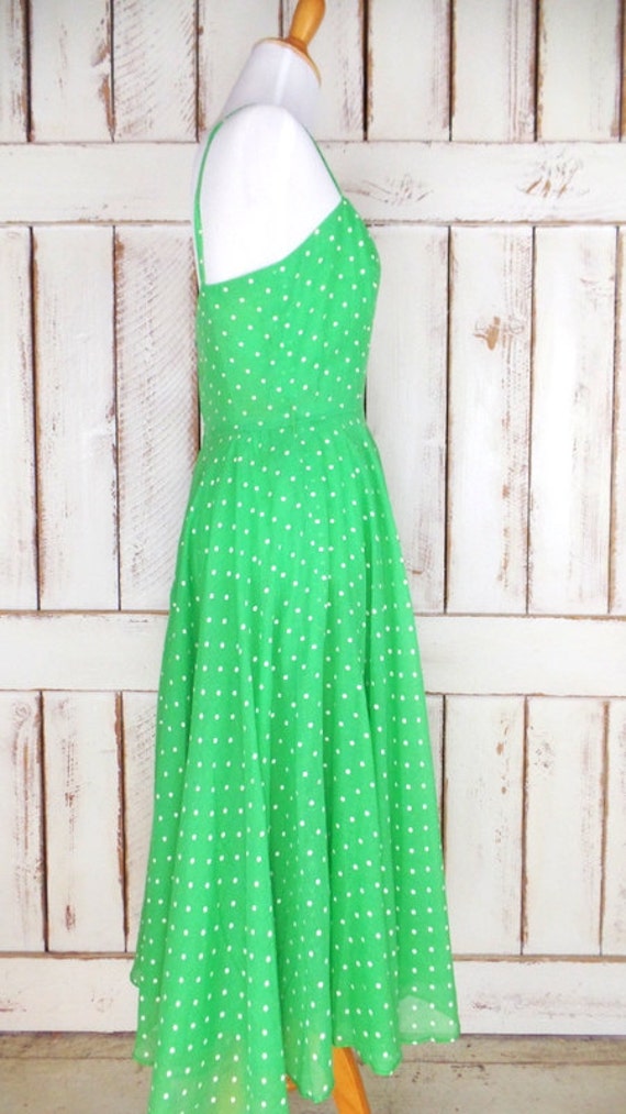 Vintage Ned Gould green/white polka dot Sun dress/sheer gauzy green day dress/retro style dress Vintage Ned Gould green/white polka dot Sun dress/sheer gauzy green day dress/retro style dress