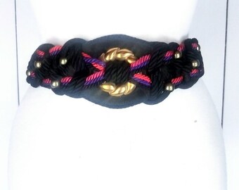 80s Vintage Black Braided Rope Chord Beaded Stretch Belt  display picture 2