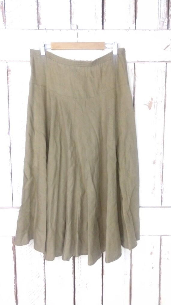 Vintage 90s long linen flowy skirt/beige tan brow… - image 2