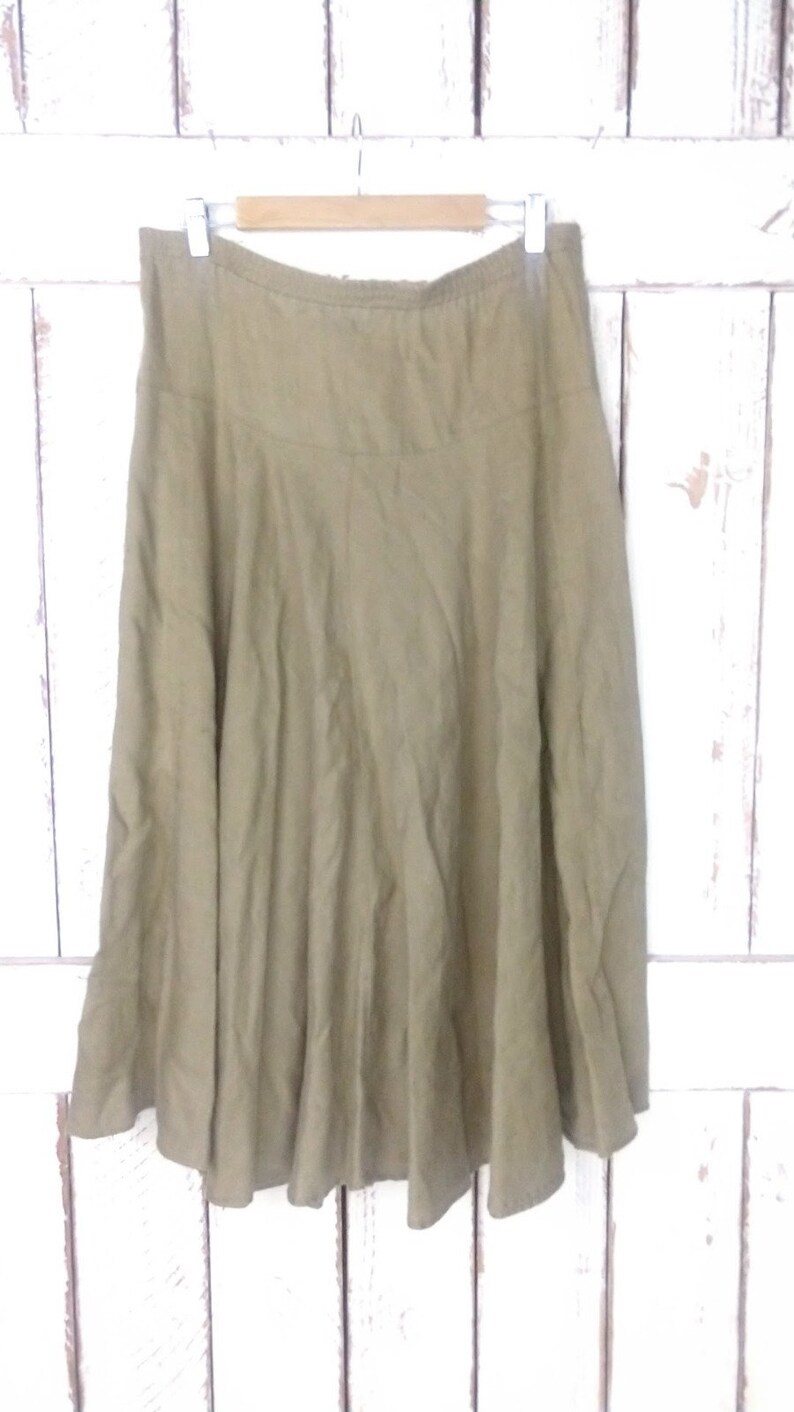 Vintage 90s long linen flowy skirt/beige tan brown linen boho skirt/waist 34/large image 2