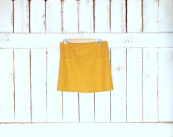 Vintage 90s mustard yellow wool mini skirt/short wool skirt/8