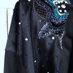 Vintage Joseph Ho black silk beaded button down long sleeve blouse