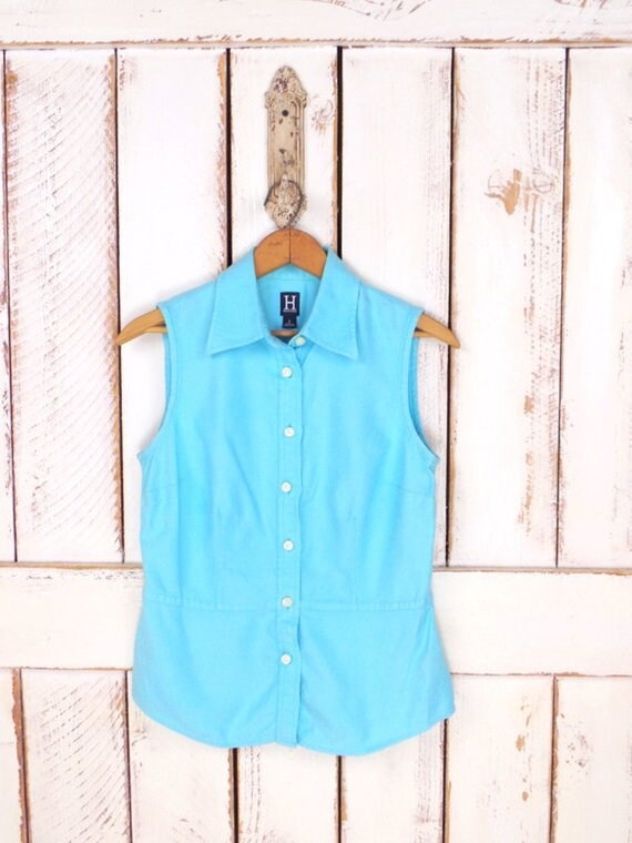 90s vintage Tommy Hilfiger turquoise blue sleevel… - image 4