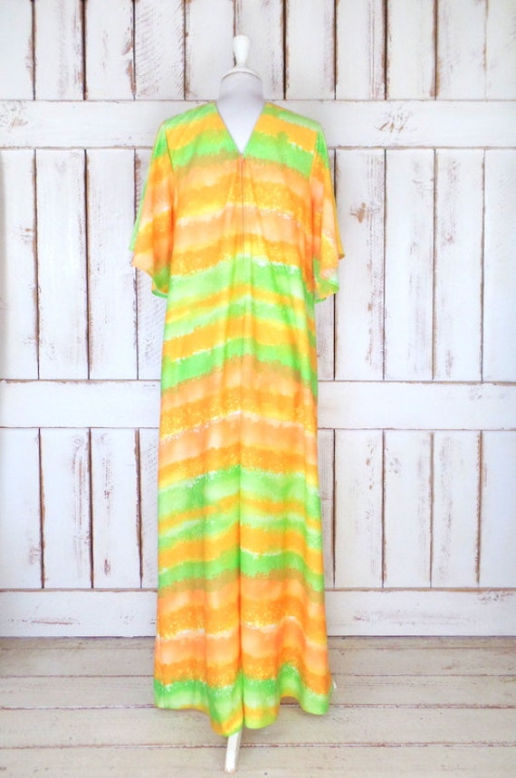 Vintage striped muu muu caftan maxi dress/orange/… - image 3