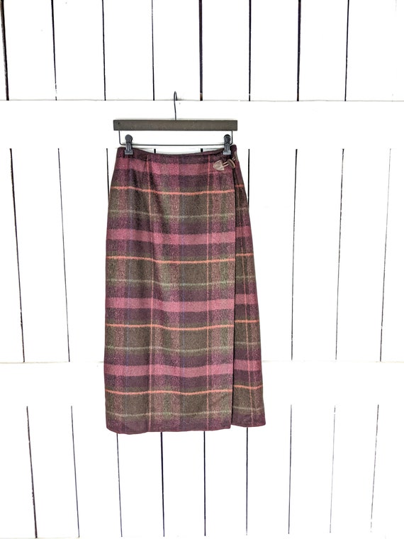 Vintage Talbots plaid wool long wrap skirt - image 1