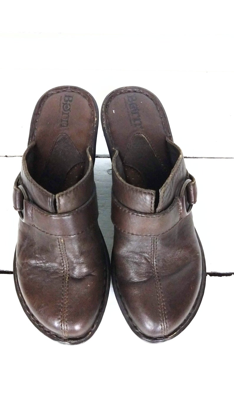 Dark Brown Leather Born Clogs/leather Wedge Sandals/born Slip - Etsy