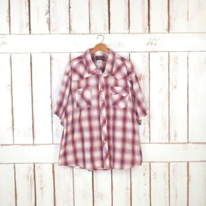 Vintage Wrangler geruite geruite western button down rancher shirt / Rustler korte mouw plaid oxford/3xl