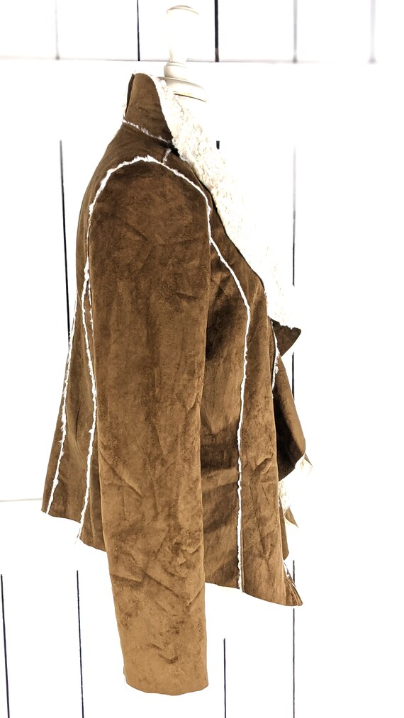 JouJou brown faux suede sheepskin cardigan jacket… - image 3