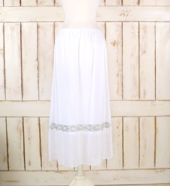 Vintage white silver beaded maxi skirt/long white… - image 1