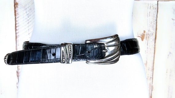 Vintage Black Croc/reptile Embossed Patent Leather Metal 
