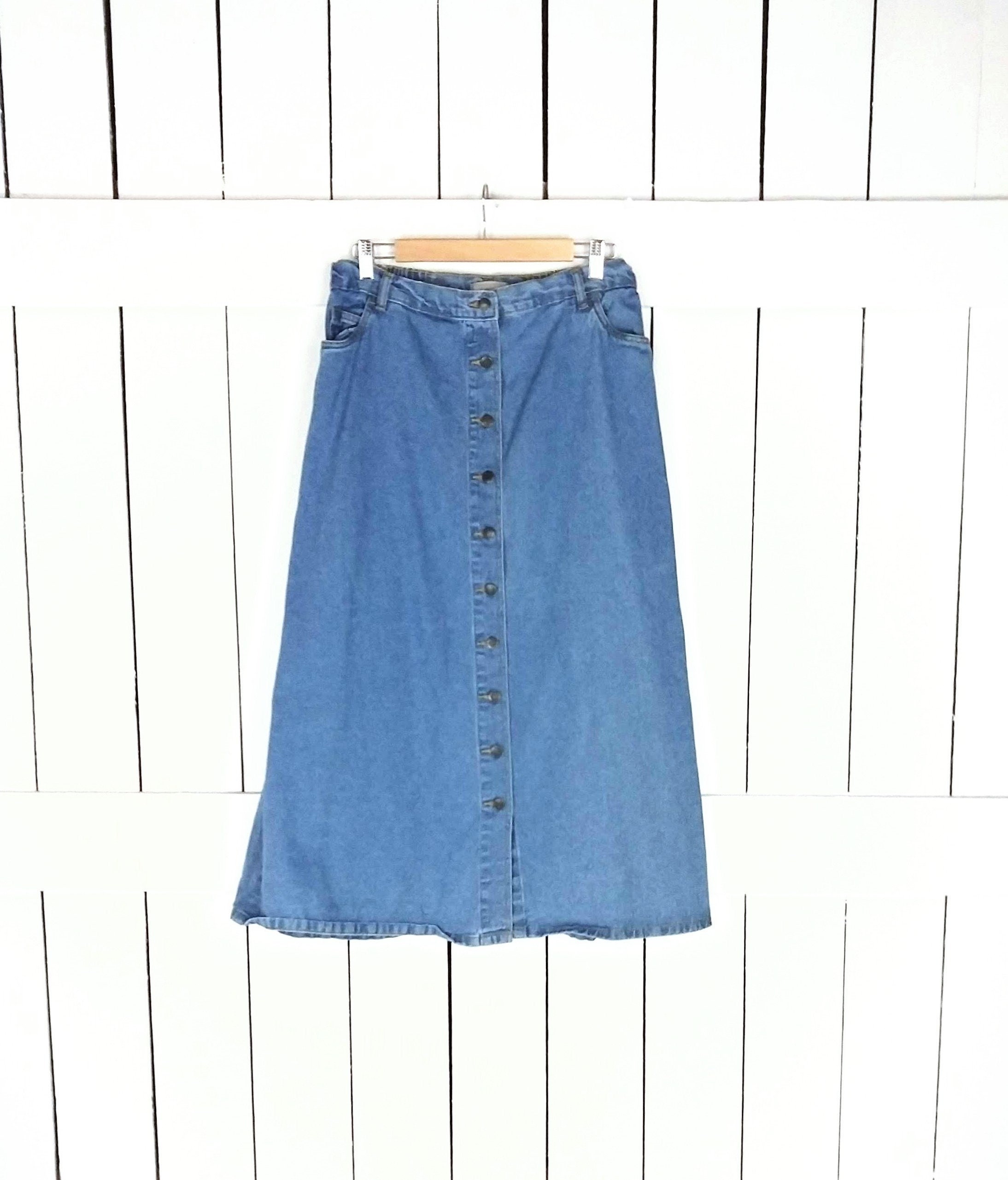 スカート Evelyn Long Denim Skirt VINTAGE BLUE Modest Long Denim Skirt for Women | Evelyn Style Skirt