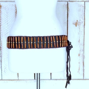 Wood glass bead vintage wide sash belt