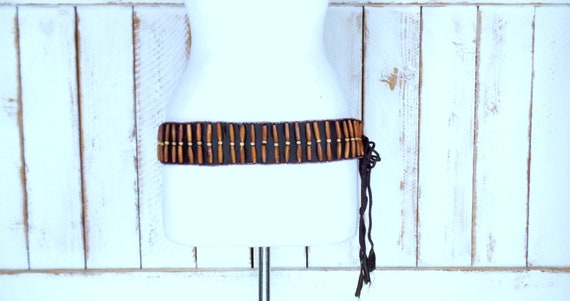 Wood Glass Bead Vintage Wide Sash Belt - Etsy display picture 1