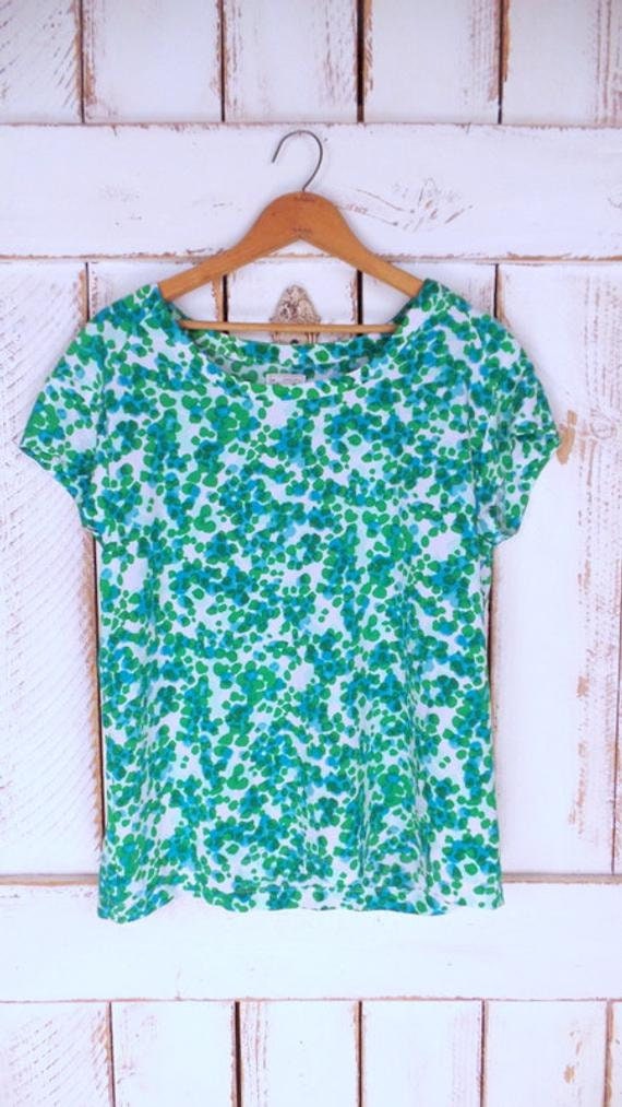 90s vintage green/white spotted short sleeve pull… - image 2