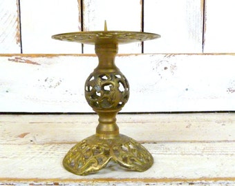 Brass vintage ornate pillar candle stick holder