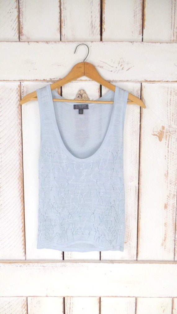 90s vintage blue/grey floral  beaded shell tank/m… - image 5