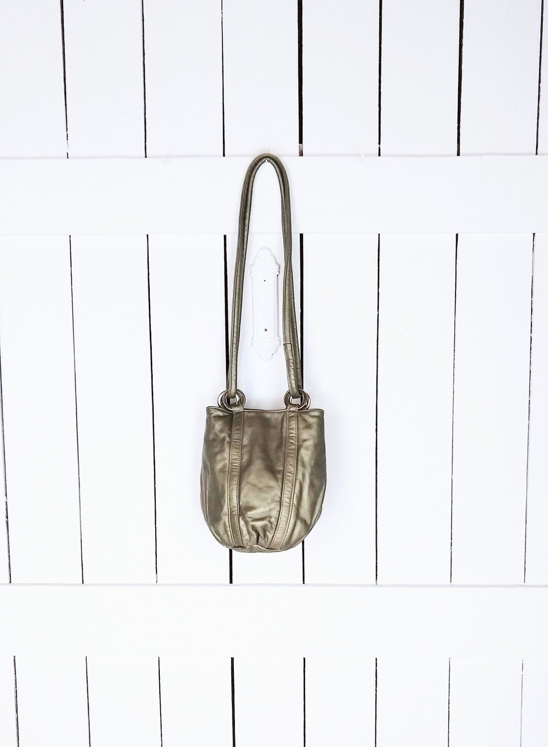 Vintage Metallic Leather Bucket Bag/atalla Handbags/leather Bucket