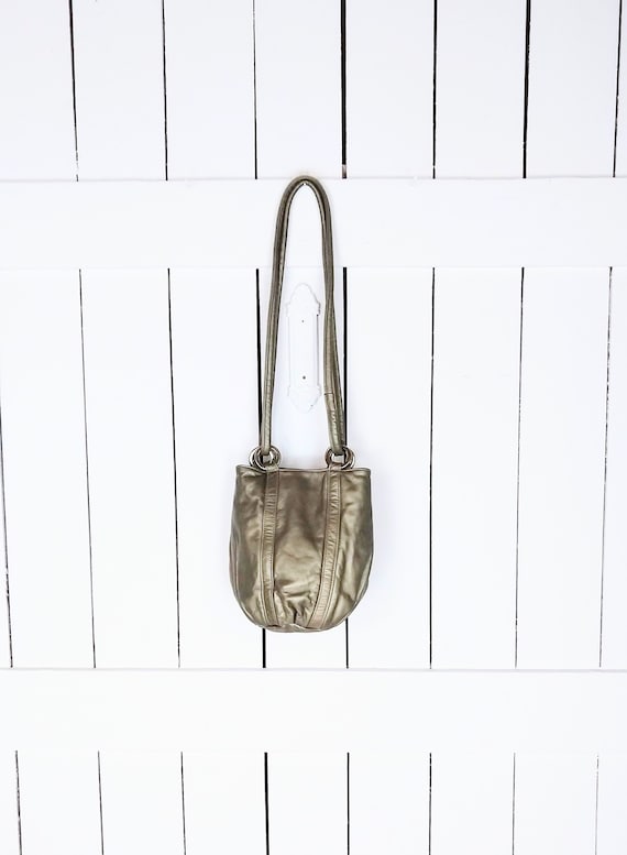 Vintage metallic leather bucket bag/Atalla Handbag
