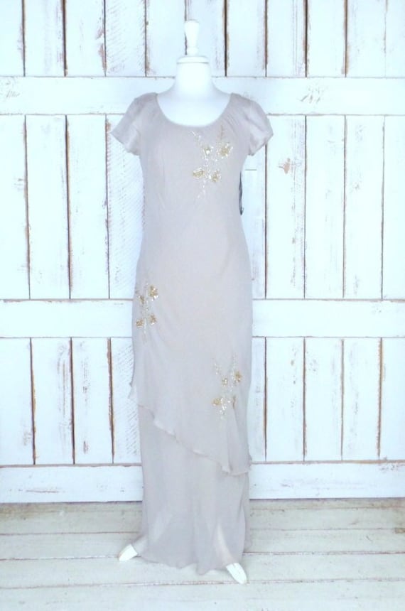 Vintage sheer champagne beaded cap sleeve layered 