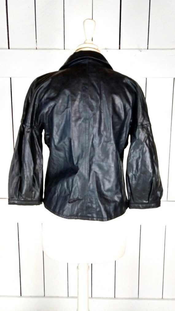 Tex by Max Azria cropped black leather blazer jac… - image 2