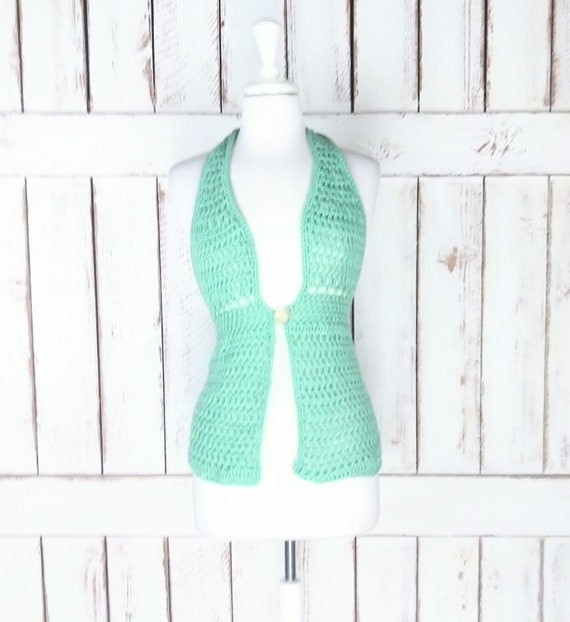 Vintage hand knit/crochet halter top/bikini cover