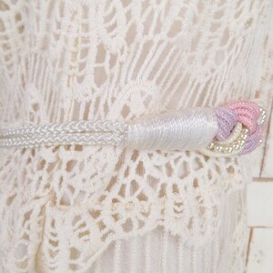 70s vintage white/pink/lavender braided pearl beaded rope belt/beaded woven chord statement belt image 3