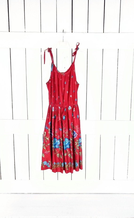 Vintage red floral sleeveless cotton midi summer … - image 1