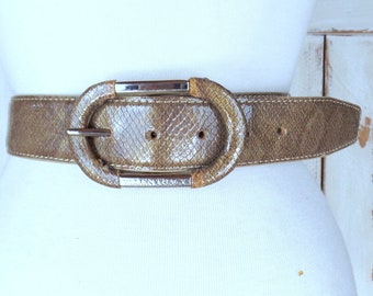 Melamed Snake Print Wide Vintage Brown Leather Belt Size  display picture 2