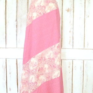 70s vintage pink striped floral cotton maxi boho skirt/long pink floral handmade skirt