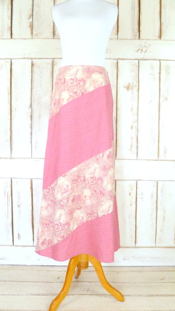 70s vintage pink striped floral cotton maxi boho s