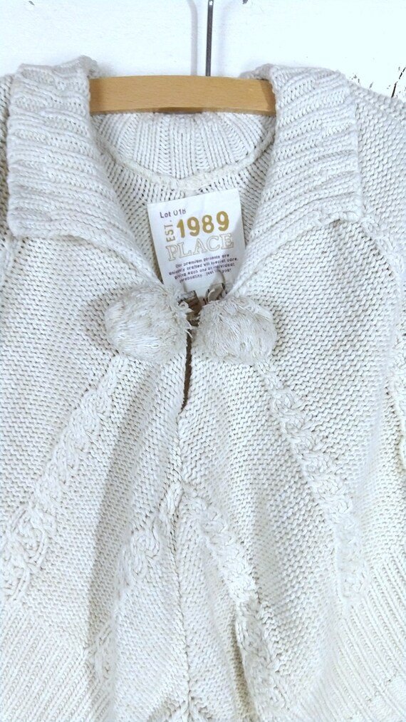 Vintage childrens ivory cotton knit sweater ponch… - image 5