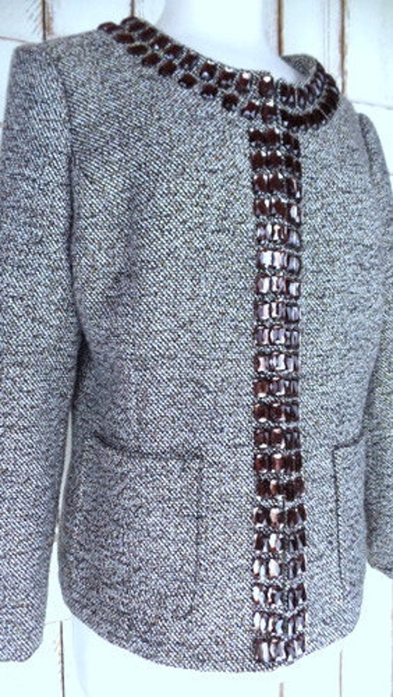 Vintage Dana Buchman brown tweed beaded blazer jacket/14 | Etsy