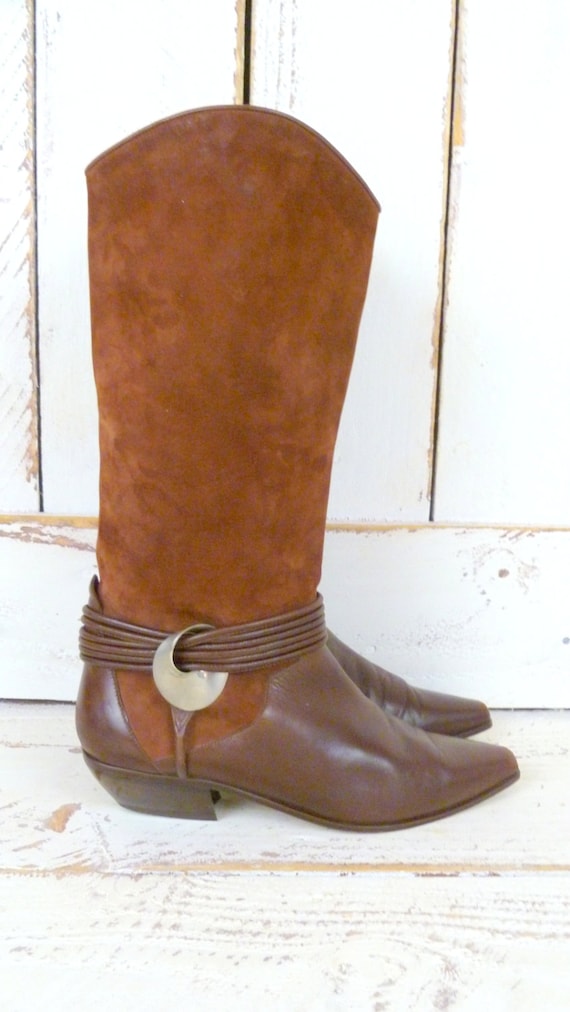 Vintage 80s brown leather and suede riding boots/t