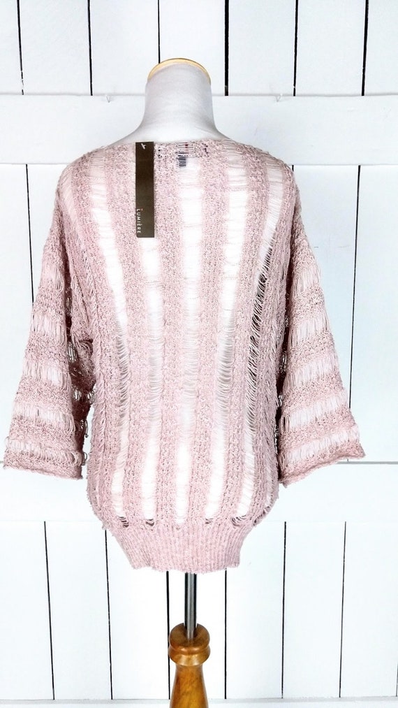 Crochet knit open weave slouchy pullover sweater … - image 2