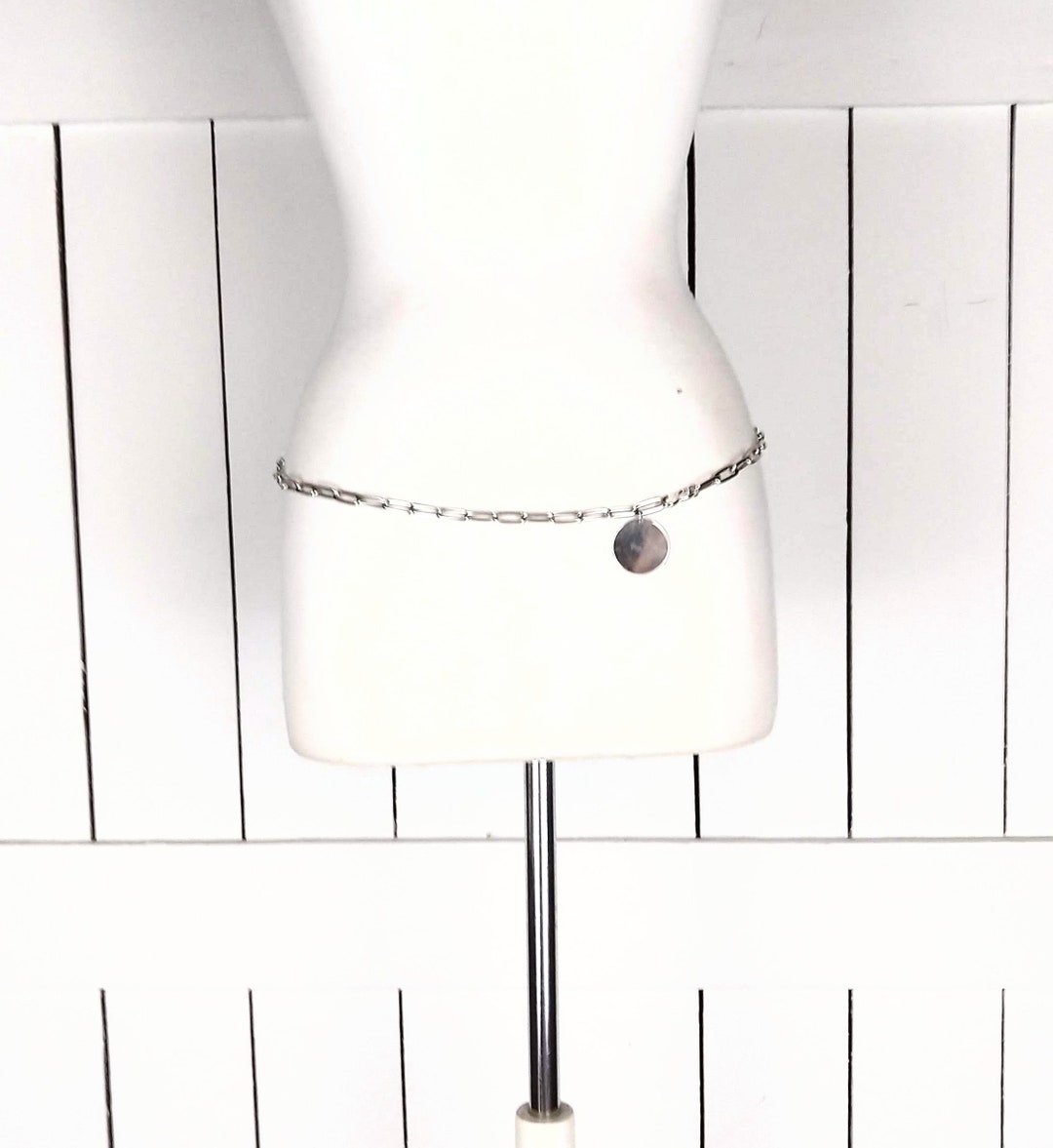Vintage Silver Metal Chain Link Hip Belt/vintage Light Weight Silver