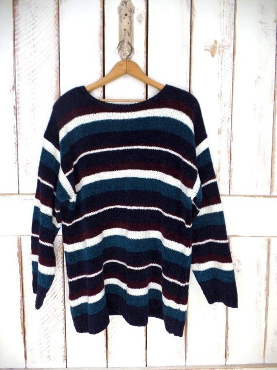 90s striped chunky chenille slouchy pullover sweat