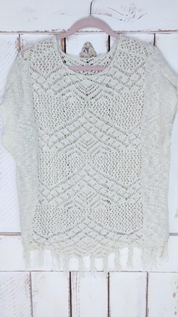 90s vintage crochet knit fringe tassel slouchy sw… - image 4