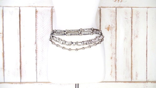 Vintage White Leather Silver Metal Link Chain Beaded 