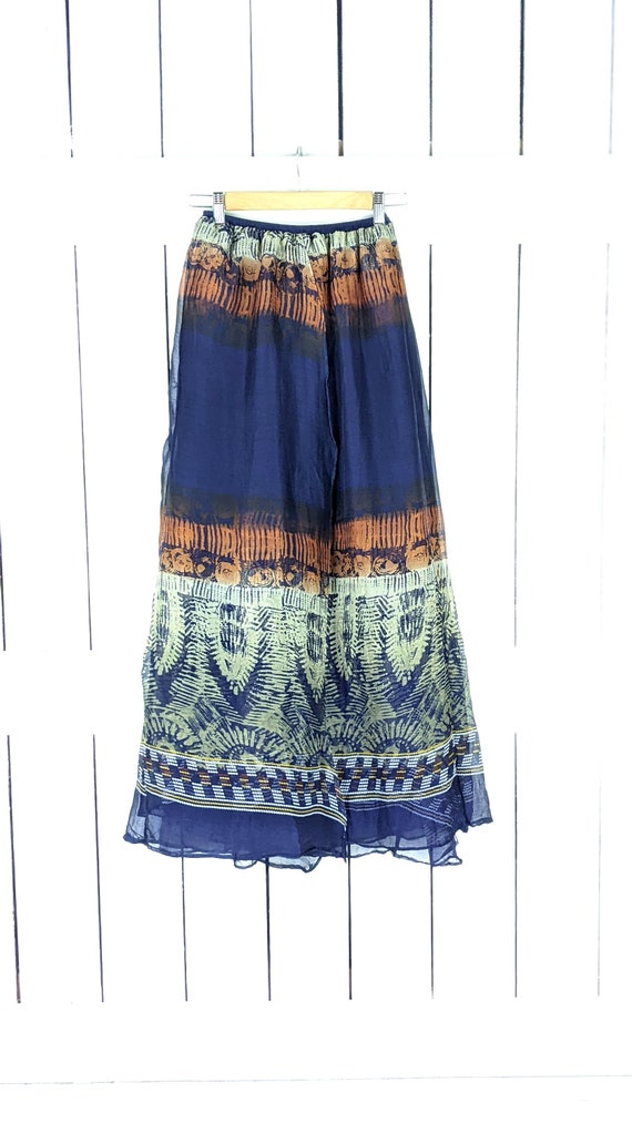 90s vintage sheer tribal Indian print maxi skirt/l