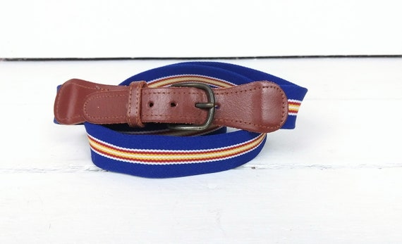 Vintage Blue/yellow Striped Stretch Canvas Leather Belt  display picture 1