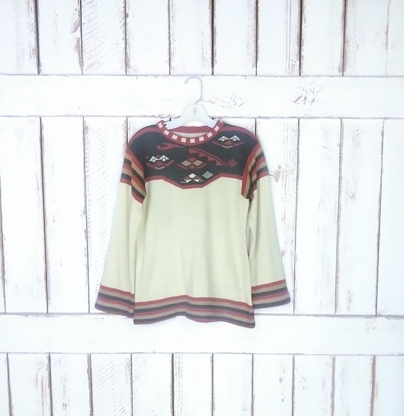 Vintage 70s tribal southwestern knit pullover swe… - image 1