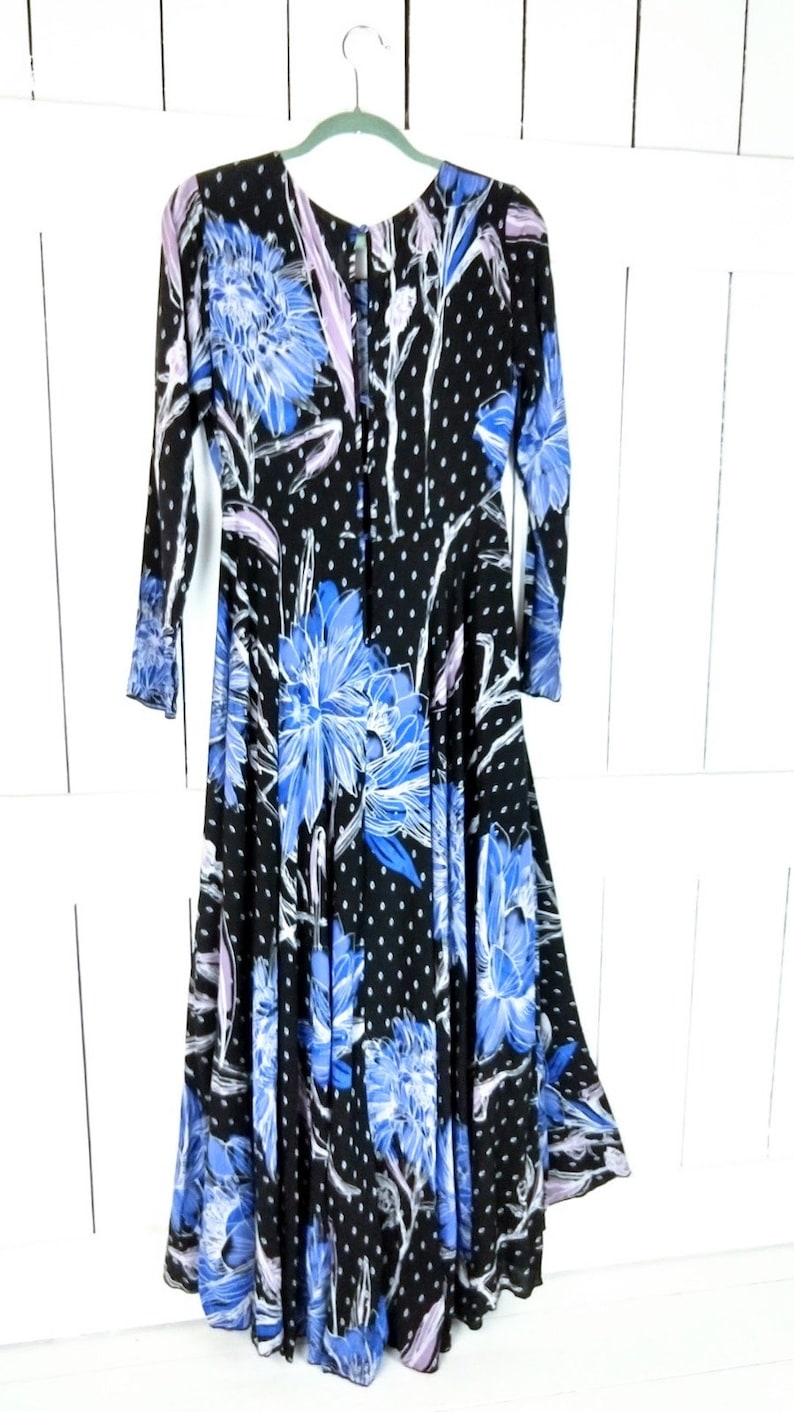 Blue floral long sleeve maxi dress/Free People boho festival long flowy dress/small image 2