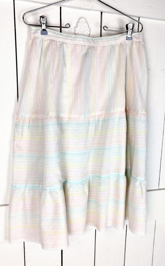 Vintage sheer cotton striped tier ruffle skirt/pa… - image 5