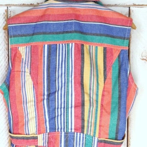 Vintage 90s striped cotton vest/colorful short fitted vest/red/blue/yellow button down vest image 4